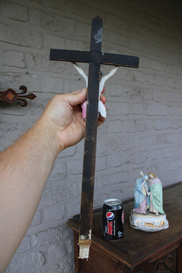 Antique vieux andenne bisque porcelain calvary holy water font crucifix
