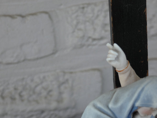 Antique vieux andenne bisque porcelain calvary holy water font crucifix