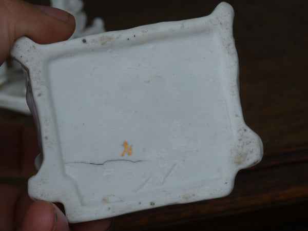 Small antique porcelain altar crucifix trinket box religious