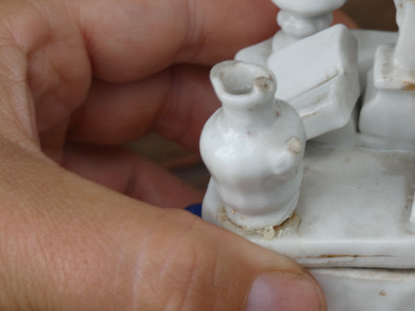 Small antique porcelain altar crucifix trinket box religious