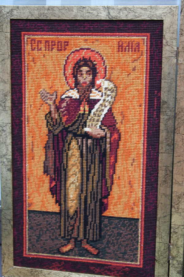 vintage embroidery religious triptych wall panel madonna saints