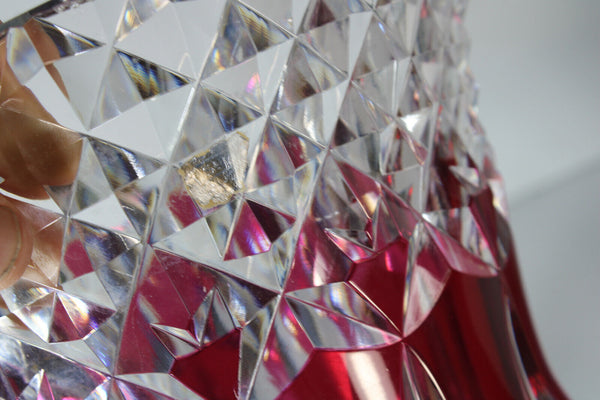 VAL SAINT LAMBERT Ruby red crystal glass cut vase signed