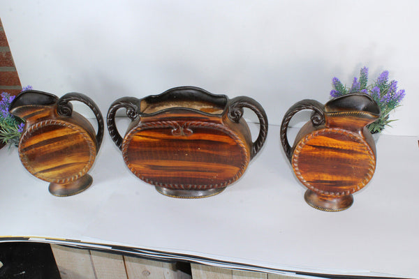 Vintage Ceramic mantel garniture set vases sail boat maritime