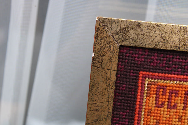 vintage embroidery religious triptych wall panel madonna saints