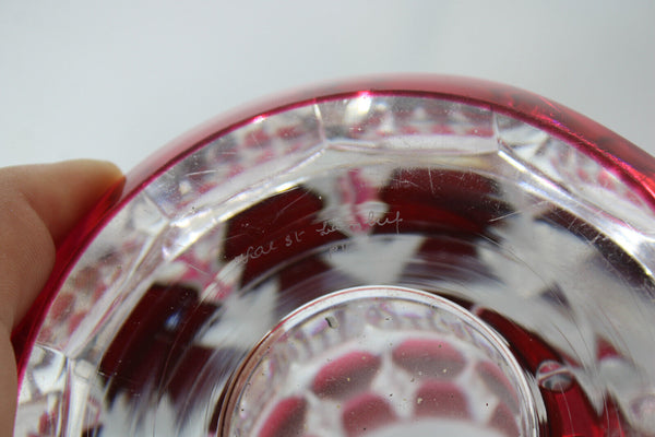 VAL SAINT LAMBERT Ruby red crystal glass cut vase signed