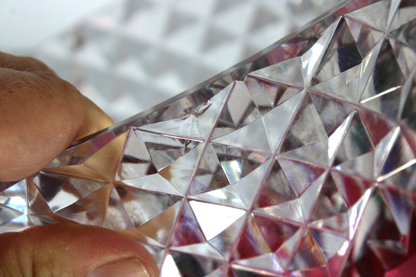 VAL SAINT LAMBERT Ruby red crystal glass cut vase signed