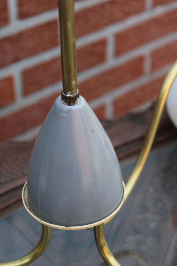 Mid century retro stilnovo design 3 arm chandelier gray opaneline shades 1970