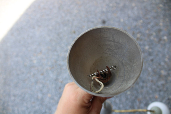 Mid century retro stilnovo design 3 arm chandelier gray opaneline shades 1970