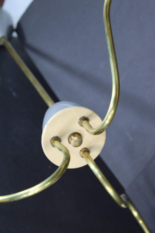 Mid century retro stilnovo design 3 arm chandelier gray opaneline shades 1970