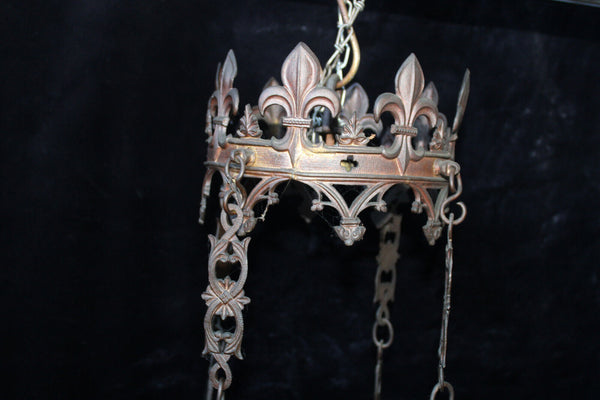 Antique 19thc church sanctuary Enamel Candle chandelier lamp neo-gothic rare