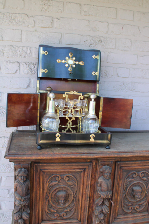 Antique napoleon III liquor cave cabinet mother pearl stones rare 19thc