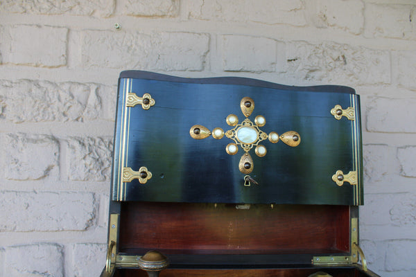 Antique napoleon III liquor cave cabinet mother pearl stones rare 19thc