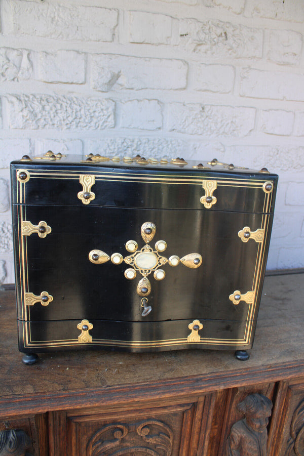 Antique napoleon III liquor cave cabinet mother pearl stones rare 19thc