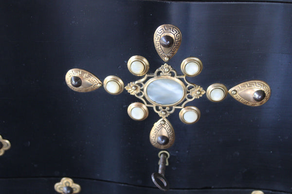 Antique napoleon III liquor cave cabinet mother pearl stones rare 19thc