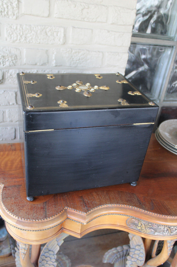 Antique napoleon III liquor cave cabinet mother pearl stones rare 19thc