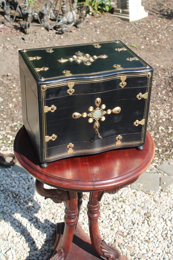 Antique napoleon III liquor cave cabinet mother pearl stones rare 19thc