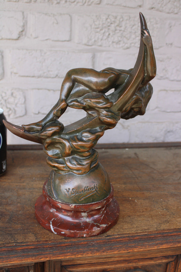 V. Szczeblewski (1888-1965) bronze sculpture statue marble base signed