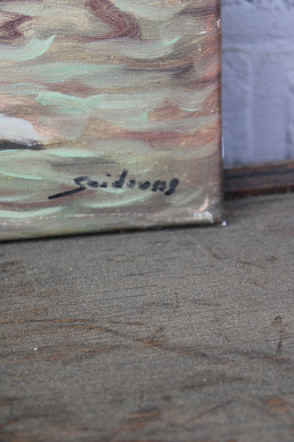 Vintage flemish school gaston quidousse oil canvas painting baby girl dog