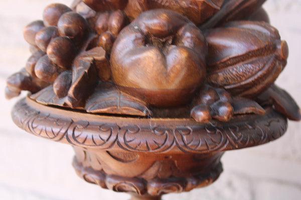 Antique Black forest wood carved mantel clock set fruit devil decor rare 19thc