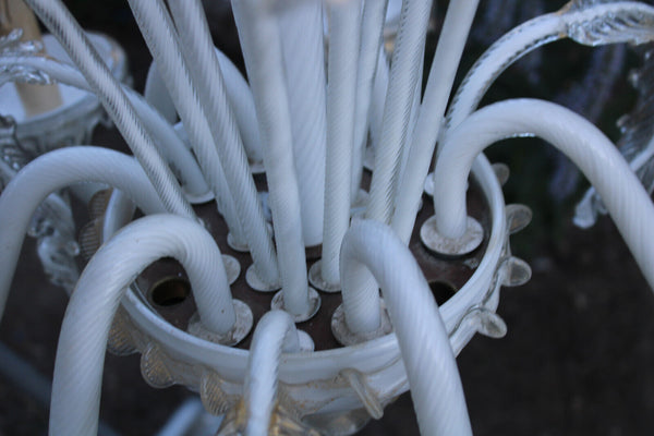 Murano hand blown glass 6 arms chandelier white gold accent 1970s