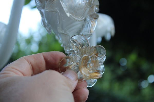 Murano hand blown glass 6 arms chandelier white gold accent 1970s