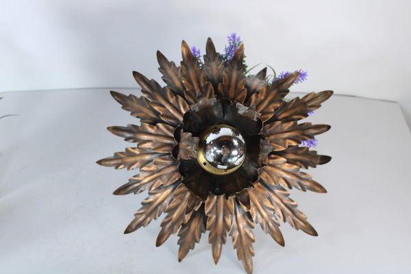 Vintage mid century  banci italian flush mount lamp chandelier metal sunburst