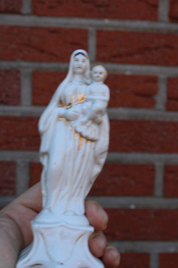 Antique french vieux paris porcelain madonna child figurine statue religious