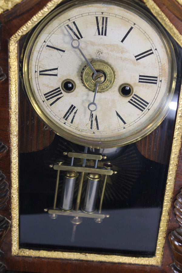 Antique wood carved JUNGHANS mantel table clock 19thc