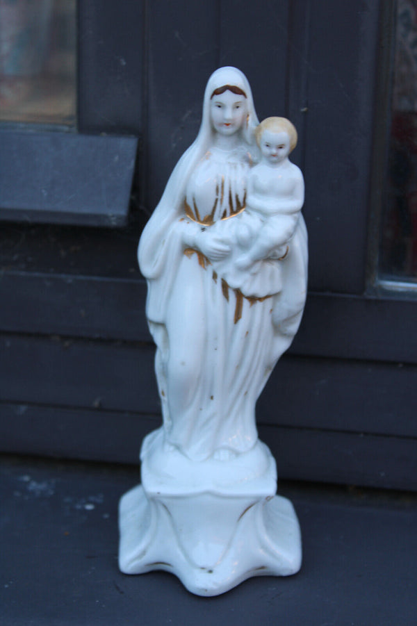 Antique french vieux paris porcelain madonna child figurine statue religious