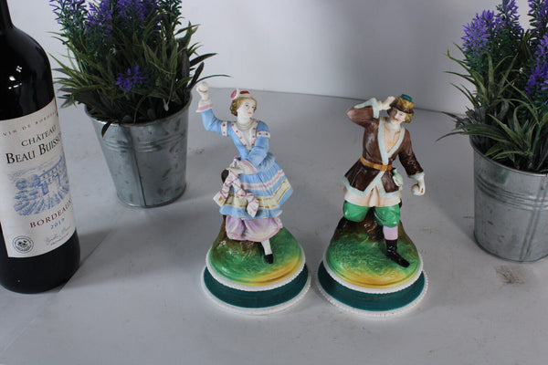 PAIR antique vieux andenne bisque porcelain figurine statue lady man