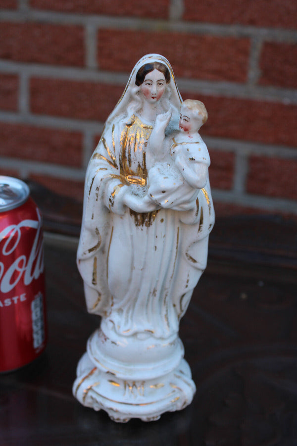 Antique french vieux paris porcelain madonna child figurine statue religious