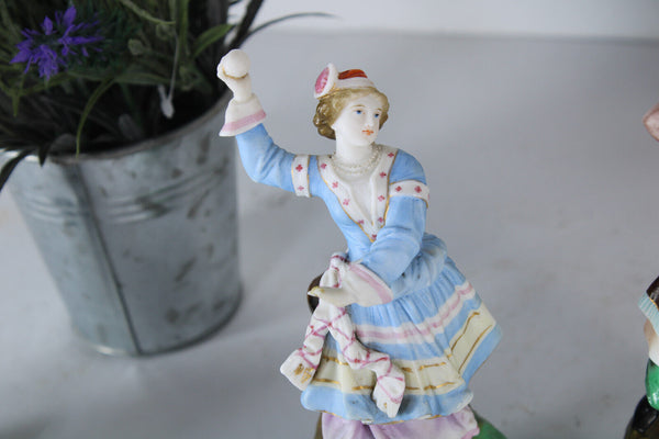 PAIR antique vieux andenne bisque porcelain figurine statue lady man
