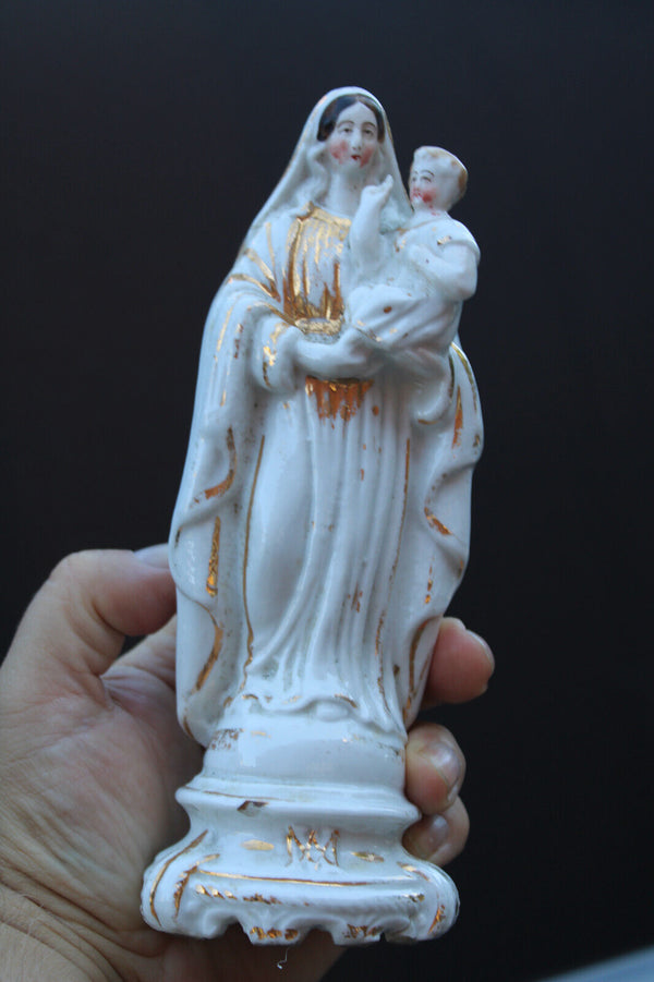 Antique french vieux paris porcelain madonna child figurine statue religious