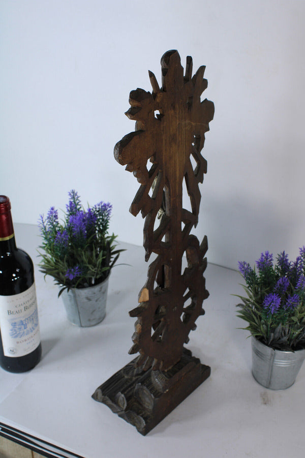 Antique wood carved heart crucifix religious