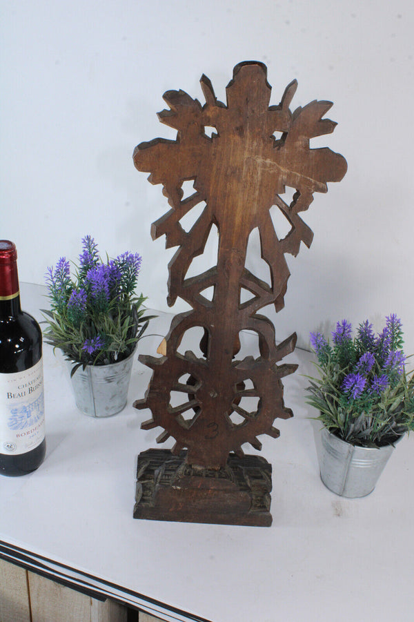 Antique wood carved heart crucifix religious