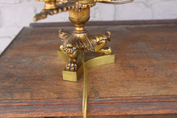 Antique brass empire bouillotte table lamp lion paws