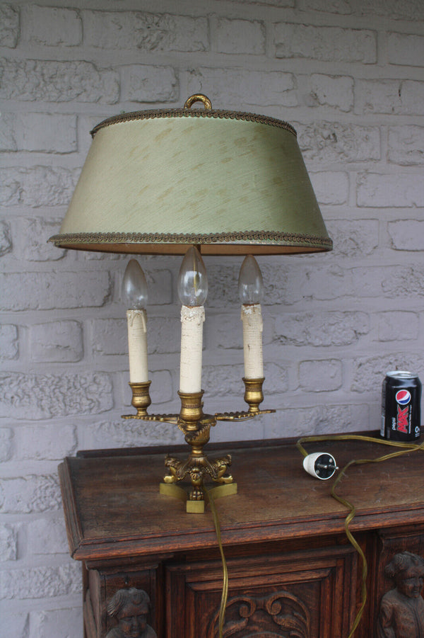 Antique brass empire bouillotte table lamp lion paws