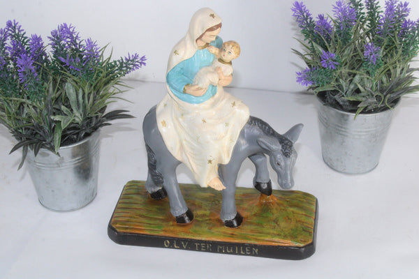 Antique flemish ceramic our lady ter Muilen madonna donkey figurine statue