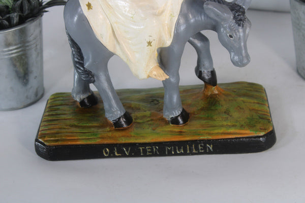 Antique flemish ceramic our lady ter Muilen madonna donkey figurine statue