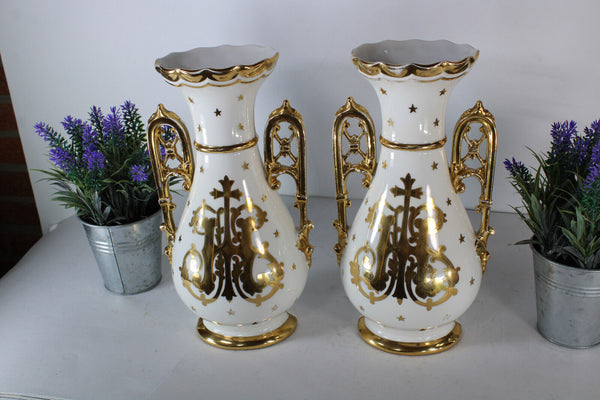 Antique LIMOGES marked porcelain religious Vases