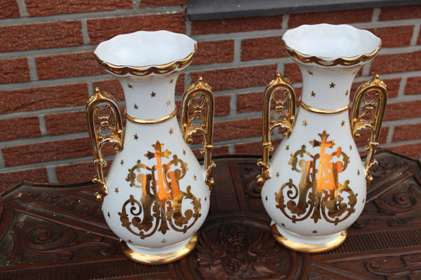 Antique LIMOGES marked porcelain religious Vases