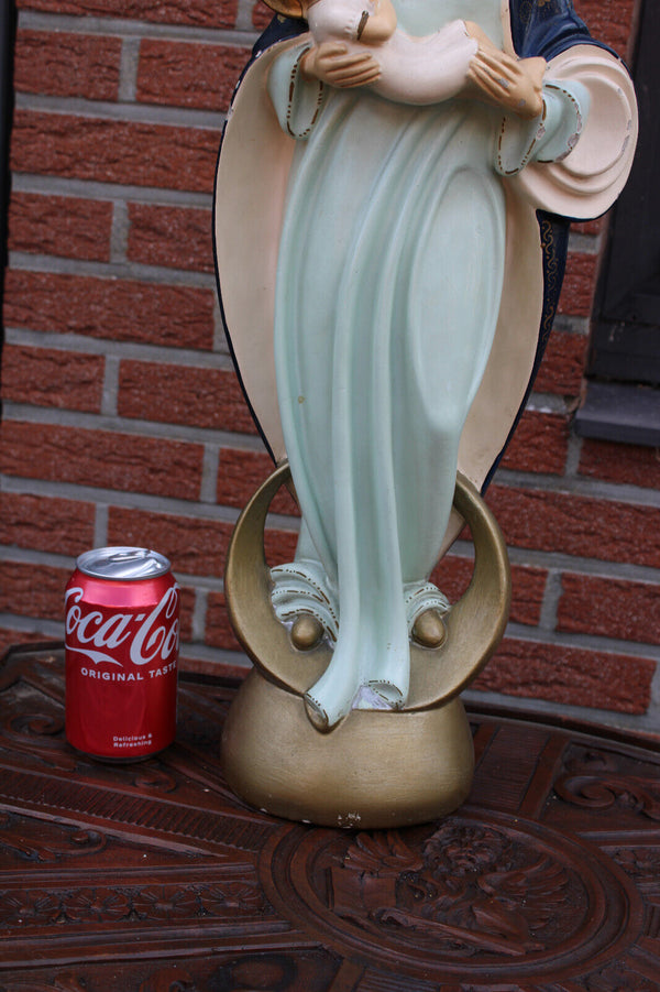 Antique LArge French ceramic chalk madonna child statue religious