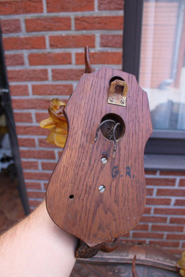 SET 4 hunting cabin theme wall lights sconces amber glass shades 1950s