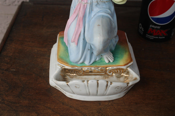 Antique vieux andenne bisque porcelain angel crucifix holy water font belgian