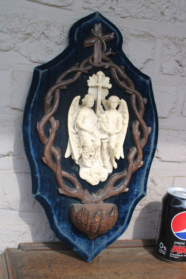 Antique Black forest meerschaum Archangel Statue holy water font religious panel