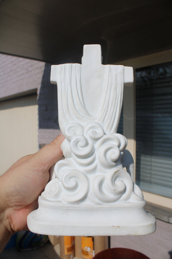 Antique Vieux paris porcelain 19thc angels crucifix holy water font religious