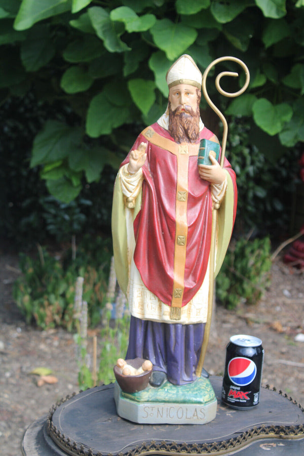 antique XL ceramic saint nicholas saint bishop statue sculpture religious