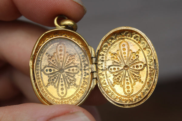 Antique Enamel cloisonne locket pendant porte photo picture holder