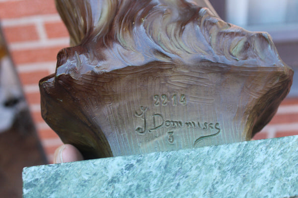 Antique terracotta signed DOMMISSE bust statue jesus christ marble base