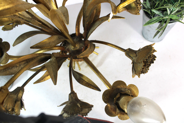 Hollywood regency 1970 metal gold gilt floral chandelier